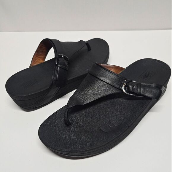 Fitflop Lulu Thong Sandals In Black Genuine Leather Women's 8 - Picture 1 of 8
